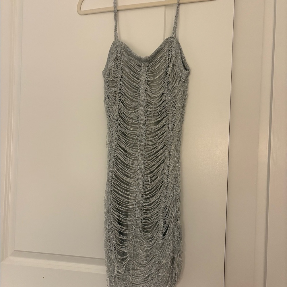 Silver Knit Fringe Dress
